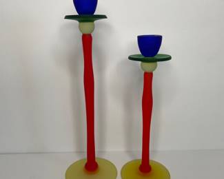 Vintage frosted glass candle sticks 