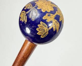  Ladies Walking Stick Enameled Glass 