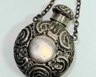 Silver Lot with Compact, Perfume, Vinaigrette and Lipstick