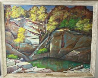 Paul E. Gray (1906-1999, New Hampshire) Modernist Oil on Board “Mica Mine"