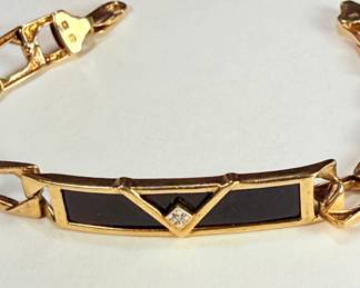 10K gold bracelet – black onyx, single diamond (tested) and 14K gold clasp. 
