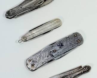 Lot of 4 Folding Pocket Knives Including Gorham Silver and Emil Olsson