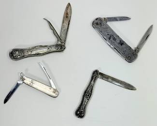 Lot of 4 Folding Pocket Knives Including Gorham Silver and Emil Olsson