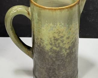 Fulper Prang Green Brown Drip Glaze Pottery Pitcher