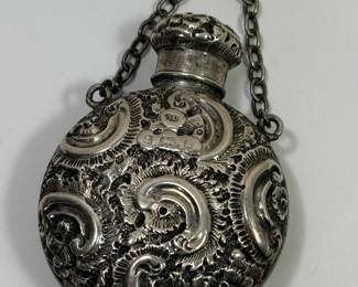 Silver Lot with Compact, Perfume, Vinaigrette and Lipstick