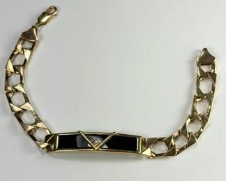 10K gold bracelet – black onyx, single diamond (tested) and 14K gold clasp. 