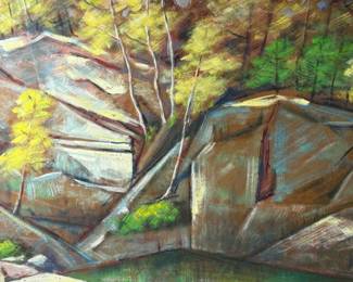 Paul E. Gray (1906-1999, New Hampshire) Modernist Oil on Board “Mica Mine"