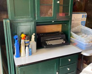Antique green Hoosier style cabinet 