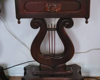 Pair of marble tops harp base Victorian side tables
