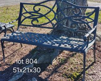 Cast aluminum outdoor bench and side table