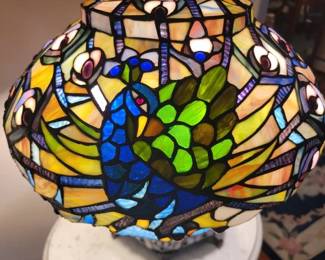 Closeup of shade on Tiffany style stained glass lamp