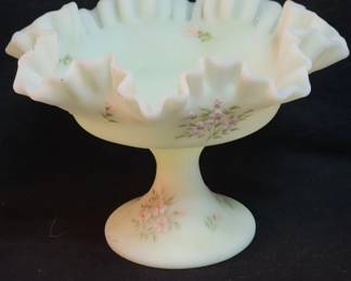Vintage hand painted Fenton custard glass compote