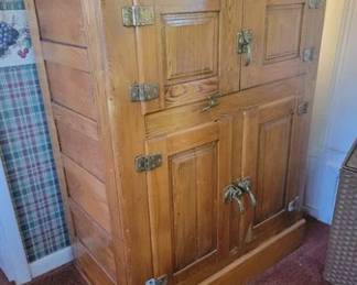 Antique oak ice box, one of two in this auction