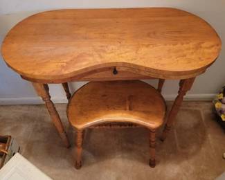 Vintage wood vanity and stool