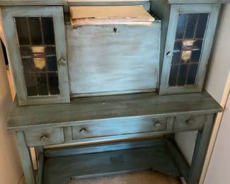 Desk with stained glass doors 