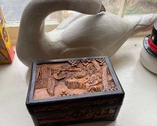 Carved box and a swan