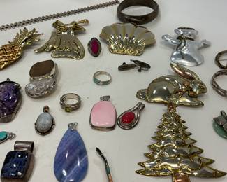 Mexican Sterling silver pendants of various stones. Turquoise, Vharoite, Blue Quartz, Jade, Rhondite and Pink opal.