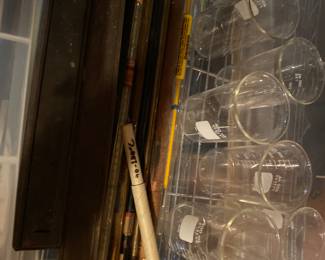 Beakers and vintage therometers