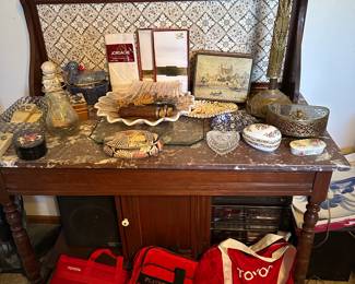Antique Wash Table - Marble top! Beautiful! - Plus more vintage Toyota Bags and gear