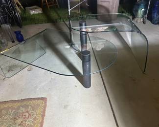 FIAM 1980's Glass Waterfall Coffee Table and End Table
