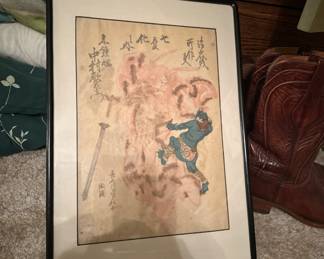 1838 Antique Sadanobu Hasegawa - Red Shoki the Demon Queller and the Dance of Seven Changes - Japanese Woodblock Print - Fantastic!!!!!!