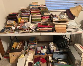 Lots of books and office supplies - some great vintage antique reference books are no longer in print.
