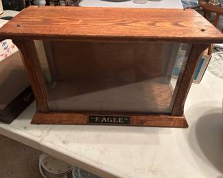 Beautiful Antique Tiger Oak Eagle Table Top Store Display Cabinet