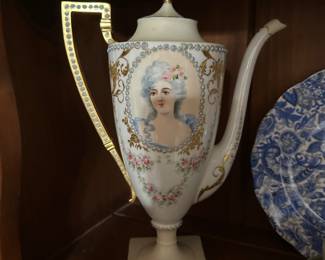 Antique Belleek Chocolate Pot with Beautiful Hand Painting
