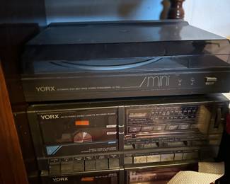 Vintage Turntable and Cassette Player with Speakers