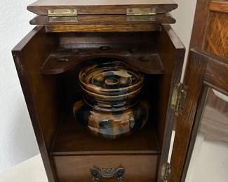 Antique Smoking Table-Top Cabinet Complete with Tobacco Jar