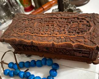 Antique Chinese Canton Hand-Carved Sandalwood Box