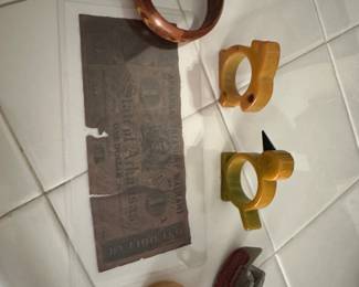 Bakelite Napkin Rings, Old Alabama Civil War Note