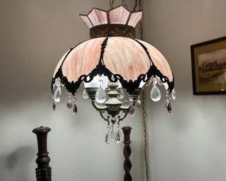 Gorgeous Hanging Lamp - Pink w/ Crystals