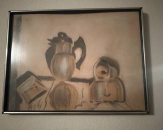 MCM Still Life Chalk Drawing - Artist Signed