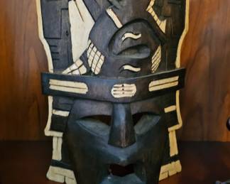 Carved Wooden Tribal Mask Jaguar Maya Central American Wall Decor