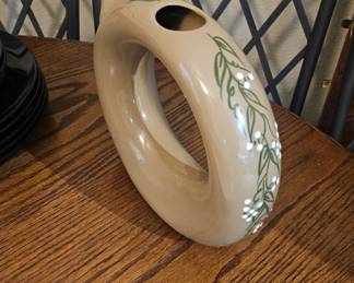 Hartstone Pottery Hand Painted Floral Detail Unique Circular Decanter Signed