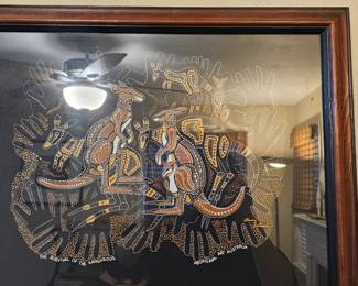 Aboriginal Dot Art , Australian Art , Painting Kenguru Framed On Fabric. 