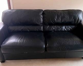 005 Black Leather Couch Two Cushion