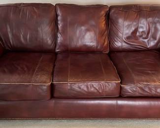 Randall Allan Fine Furniture Burgundy Leather Sofa Three Cushion