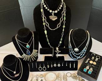 Silver Tone Necklaces, Bracelets, Pierced Earrings