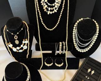 Costume Pearls and Diamonds Necklaces, Bracelets, Peirced Earrings