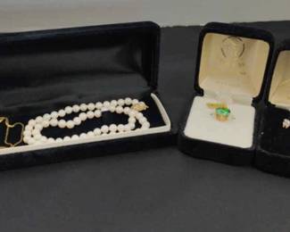 14k Gold Chain Pearl And Pendants And Earrings Cz