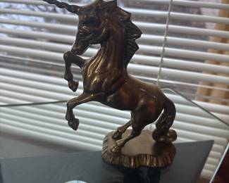 1970's Solid Brass Unicorn Statute