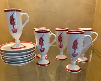 Loubat Flaming Devil Demitasse Cups and Saucers