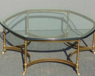 Vintage LaBarge style hexagon, brass coffee table