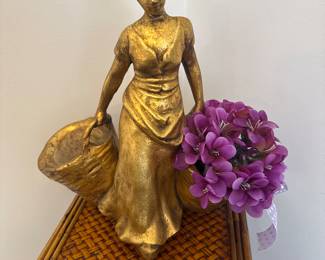 Vintage French Chalk Statue of Lady- - Planter
