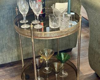Mid Century French 2-Tier Brass and Glass Tea Cart
