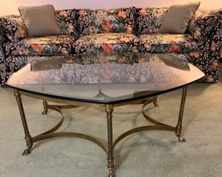 1970s Hollywood Regency Brass and Glass Coffee Table