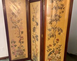 Victorial Style Needlepoint Flower and Tree Tapestry Privacy Screen