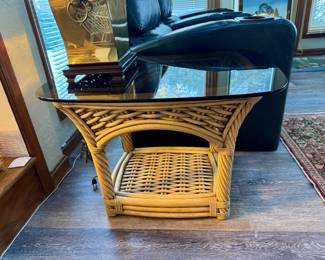 2 Lane Rattan Side Table with Glass Top.
